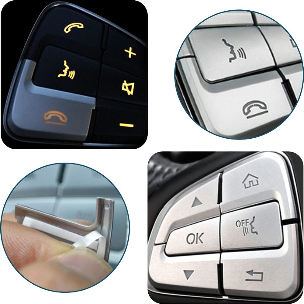 FANZI Car Steering Wheel Button Trim lnner Decoration Compatible with Mercedes Benz C V GLC Class W205 X205 - Silver (Model A)