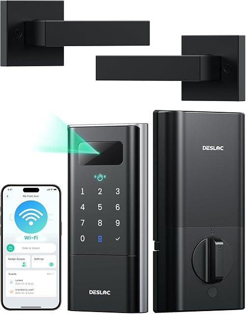 DESLOC K140 Plus Palm Vein Recognition Smart Lock, Built-in WiFi | Keyless Entry Door Lock Built-in WiFi, App Control, Auto Lock, and Up to 9 Months of Rechargeable Battery Life, Black
