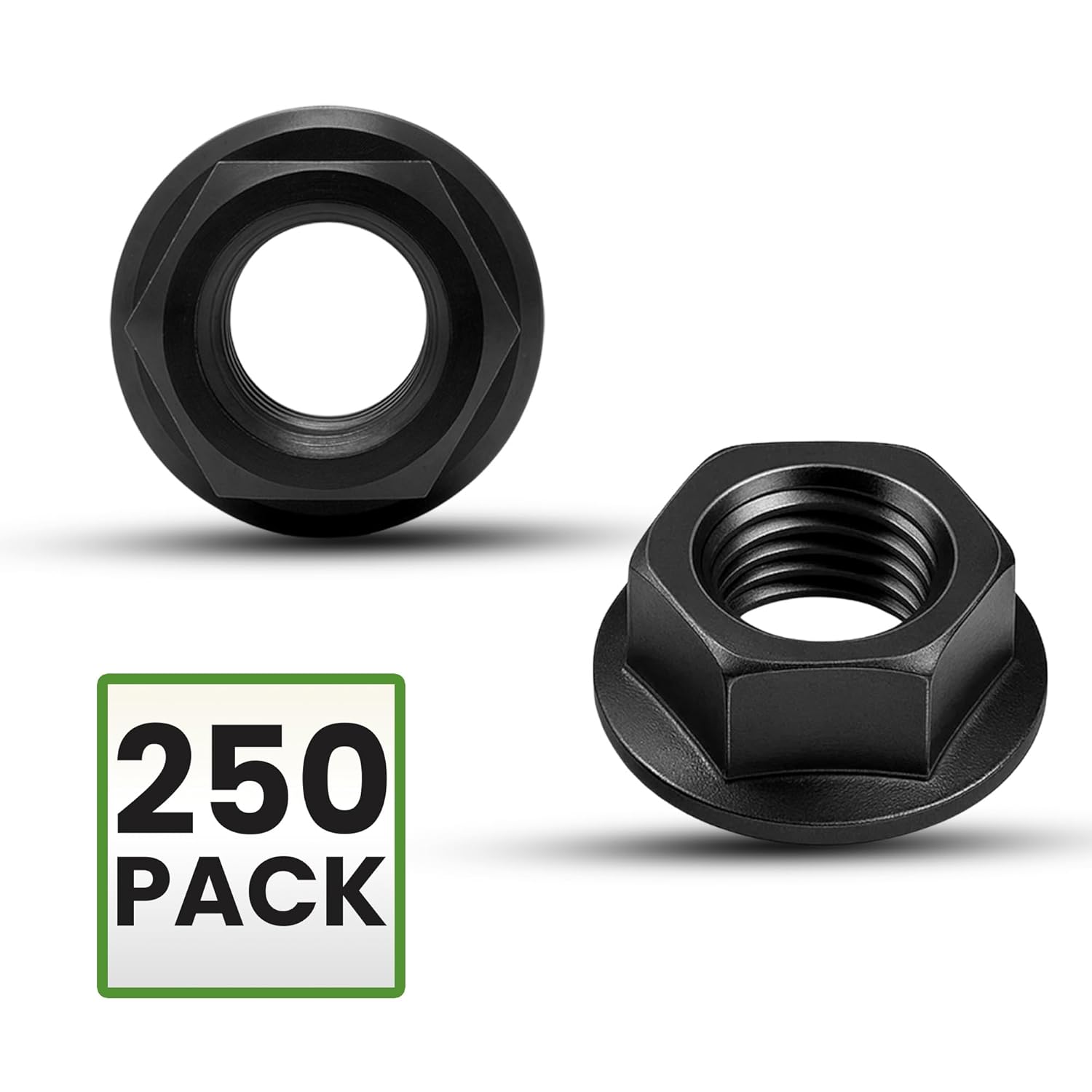 M6 x 1.0 Flange Nut – 250 Pack Black Zinc Steel, Grade 10.9 Nut with 10mm Drive – Corrosion Resistant Hardware Nuts for Automotive, Construction & DIY