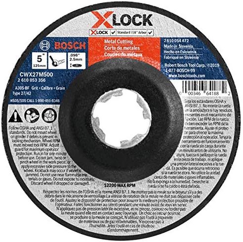 BOSCH CWX1M500 5 in. x 1/16 in. X-Lock Arbor Type 1A (ISO 41) 24 Grit Masonry Cutting Abrasive Wheel Grinding, 5 Inches