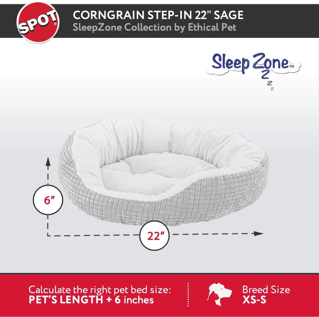 Sleep Zone Corn Grain Texture Step in Cuddler Dog Bed - Non-Woven Bottom - 22X22 Inches/Sage/Attractive, Durable, Comfortable, Washable. by Ethical Pets