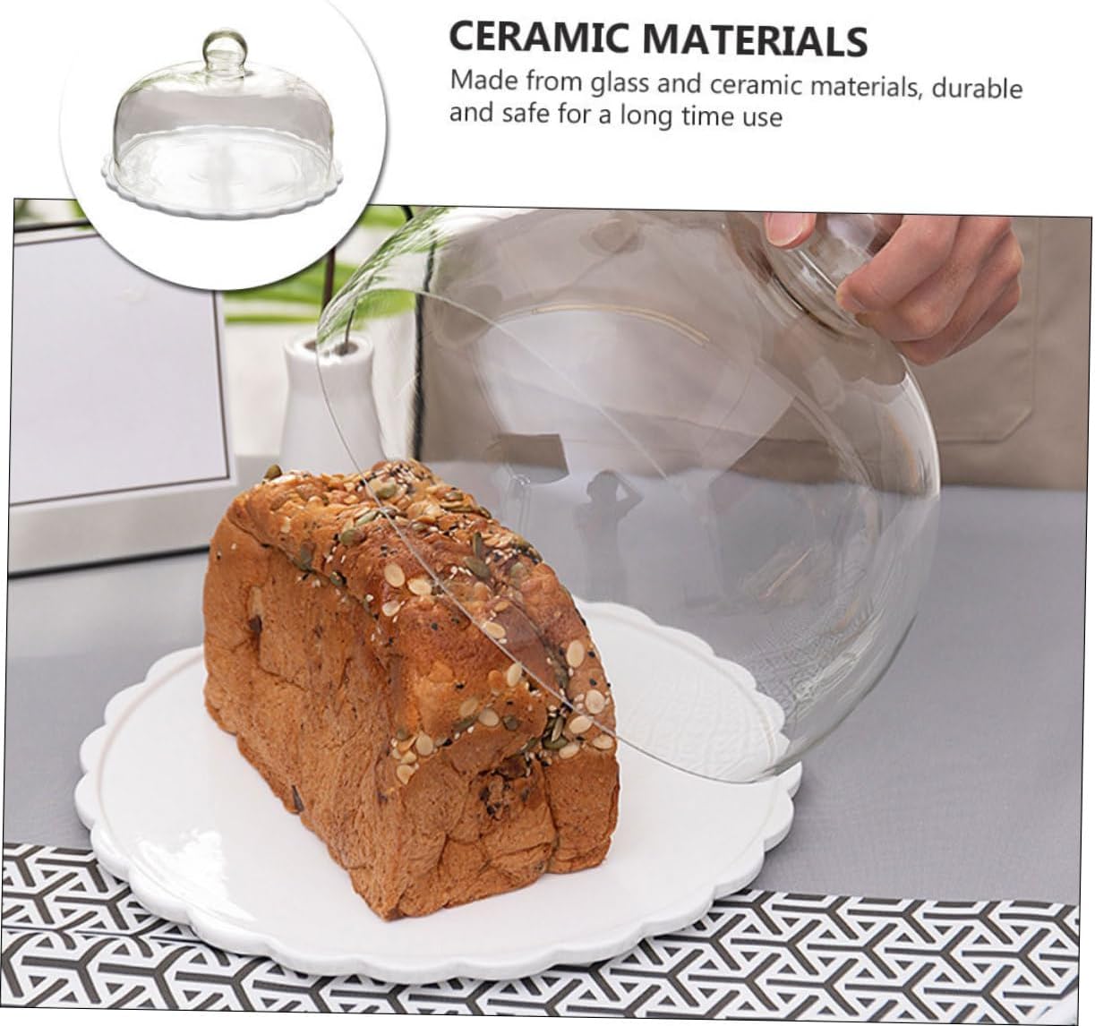 1Set Glass Food Cover with Bread Plate Elegant Dessert Cake Dome for Snacks Pastries Easy to Clean for Parties Wine Tasting