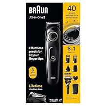 Braun All-in-One Style Kit Series 3 3470, 8-in-1 Trimmer for Men with BeardTrimmer, Ear & NoseTrimmer, Hair Clippers & More, Ultra-Sharp Blade, 40 Length Settings, Washable