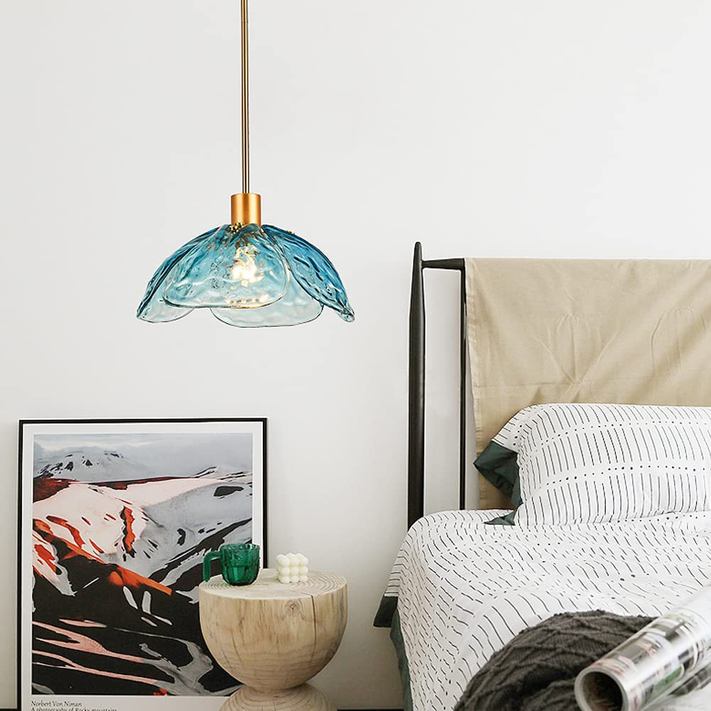 Gefertigte principale Glas Anhänger Leuchten Mitte Jahrhundert Blütenblatt forme Hänge lichter Kreative rétro Blume Glas Anhänger Decken beuchtung für Schlafzimmer Wohnzimmer Küchen insel (Blau)