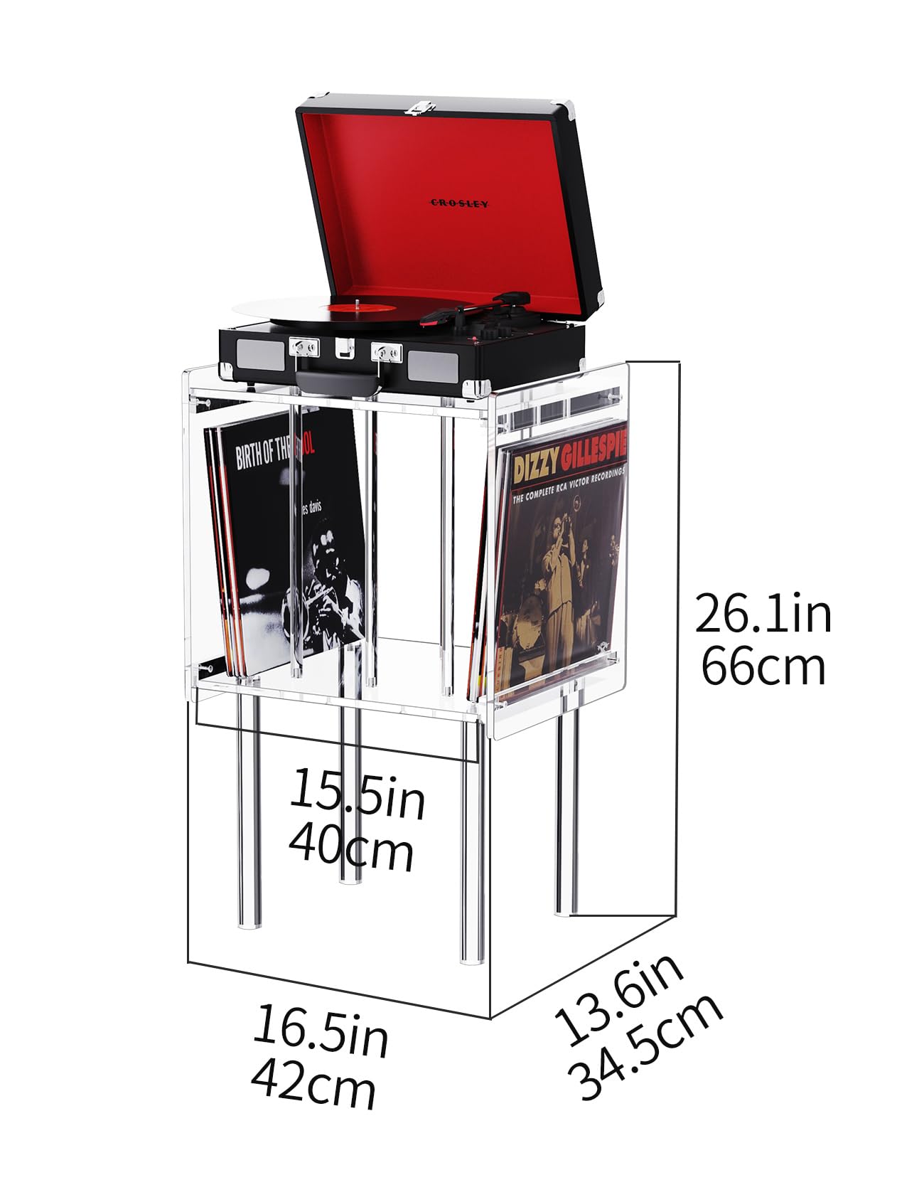 Tocadiscos acrílico para mesa, soporte para almacenamiento de discos de vinilo, con almacenamiento de discos, transparente