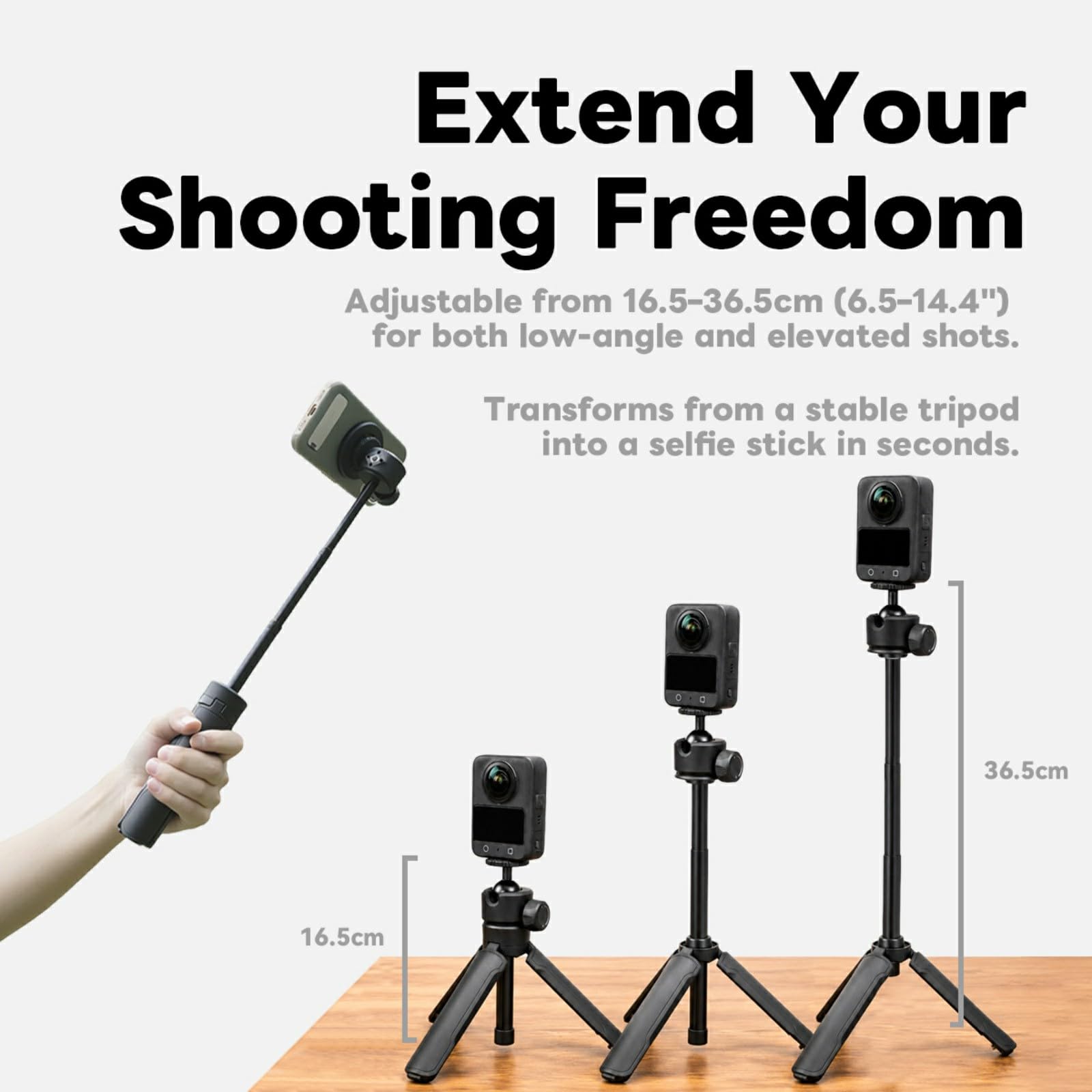 POP-4 Trépied de table à ouverture automatique et perche à selfie pour smartphones, appareils photo et cardans de poche, support magnétique pour téléphone, mini trépied avec tête sphérique à