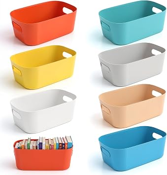 7 PCS 4.2L Plastic Storage Bins, Multicolor Small Plastic Bins for Kitchen, Bathroom & Classroom Organization, Stackable Containers Space-Saving Containers for Shelves & Cupboards 7 Color