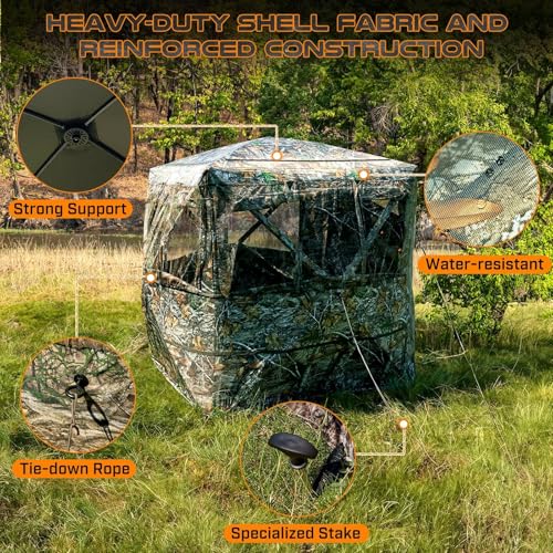TR Hunting Blind with Carrying Bag Ground Blind for Deer with Silent Zipperless Windows Blackout Interior,2/3 Person Pop Up Camouflage Hunting Camping Tent - Thumbnail 2