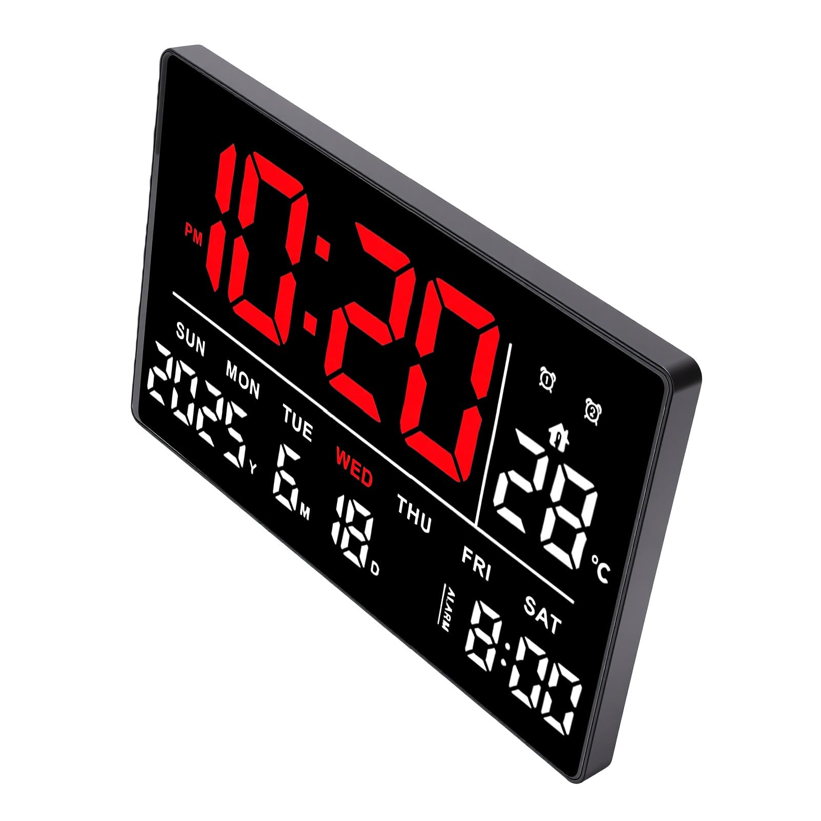 Orologio da Parete Digitale a LED con luminosità Regolabile e Funzione di Allarme per Casa e Ufficio Design Rosso Bianco 12,52 X 7,8 Pollici