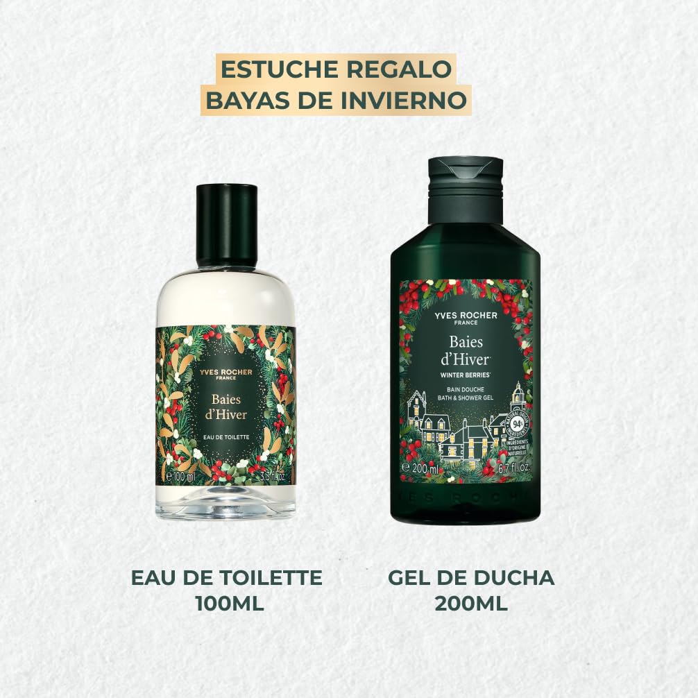 Yves Rocher Set de Regalo - Bayas de Invierno: Eau de Toilette & Gel de Ducha - Aroma Cálido de Vainilla, Bayas de Invierno y Notas Florales - Fórmula Vegana | Perfume para mujer afrutado y cálido, vainilla y bayas rojas, idea de regalo ideal para mujeres