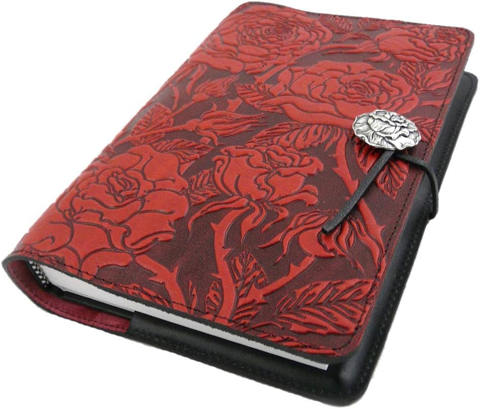 Modern Artisans Wild Red Rose Embossed Leather Writing Journal, American Made, 6 x 9-inch + Refillable A5 Hardbound Insert Book