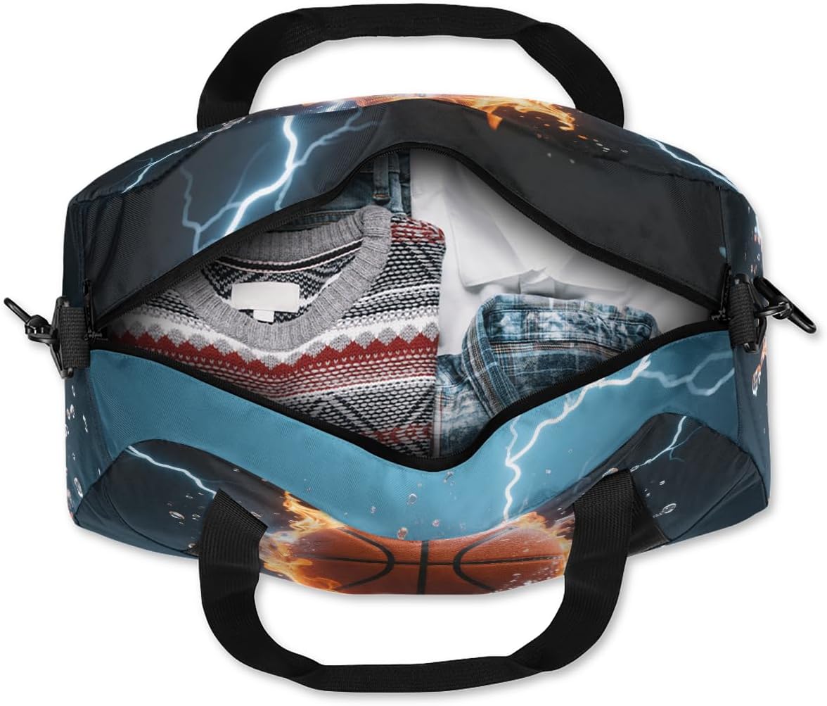 Fiery Basketball Duffel Bag for Kids Overnighter Small Duffle Bags for Boys & Girls, Sleepovers and Travel Duffel Bag for Kids, Carry-On Size & Ideal for School Practice or Sport Gym Bags
