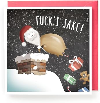 Funny Christmas Greeting Card, Christmas Stickman Santa Cheeky Rude Hole in Sack, Xmas Card