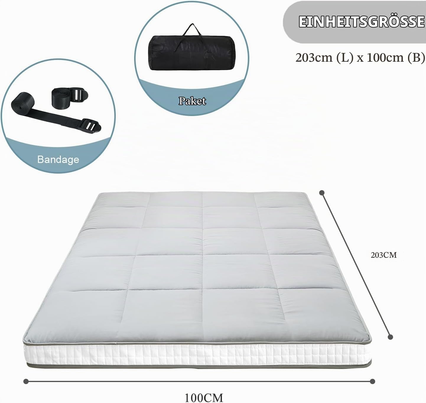 SUNYRISY Klappmatratze Futon Matratze, 10cm Dick Faltmatratze Gästematratze Bodenmatratze mit Aufbewahrungstasche, Faltbare Tragbar Rollmatratze Tatami Matratze, 200 x 100cm Grau