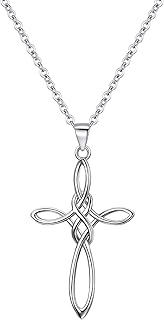 Celtic Cross Necklace Women, 925 Sterling Silver Knot Pendant Necklace, Irish Religious Jewelry for Wowen 21.2"
