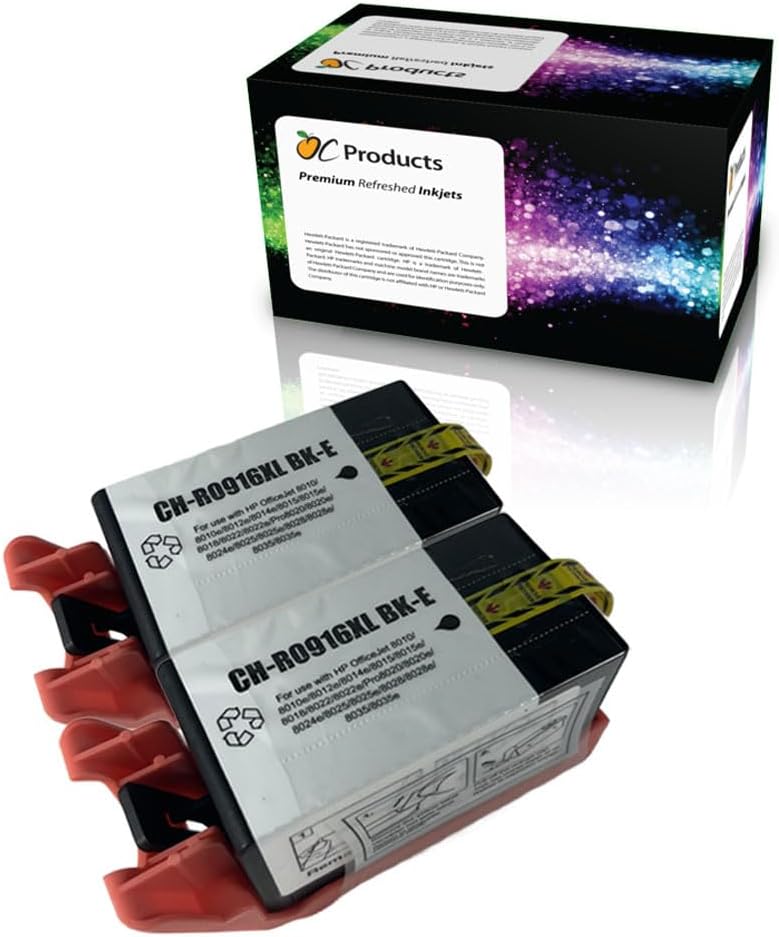 Remanufactured Ink Cartridge Replacement for HP 916XL Black 2 Pack for OfficeJet Pro 8010 8015 8020 8025 8030 8035