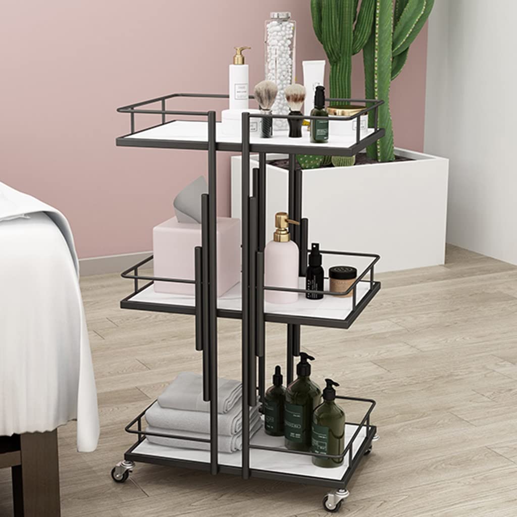 Carrito de almacenamiento de metal con ruedas bloqueables de 3 niveles, estantes de almacenamiento utilitarios, organizador para belleza, spa, cosmetología, tatuajes, manicura, herramientas faciales,
