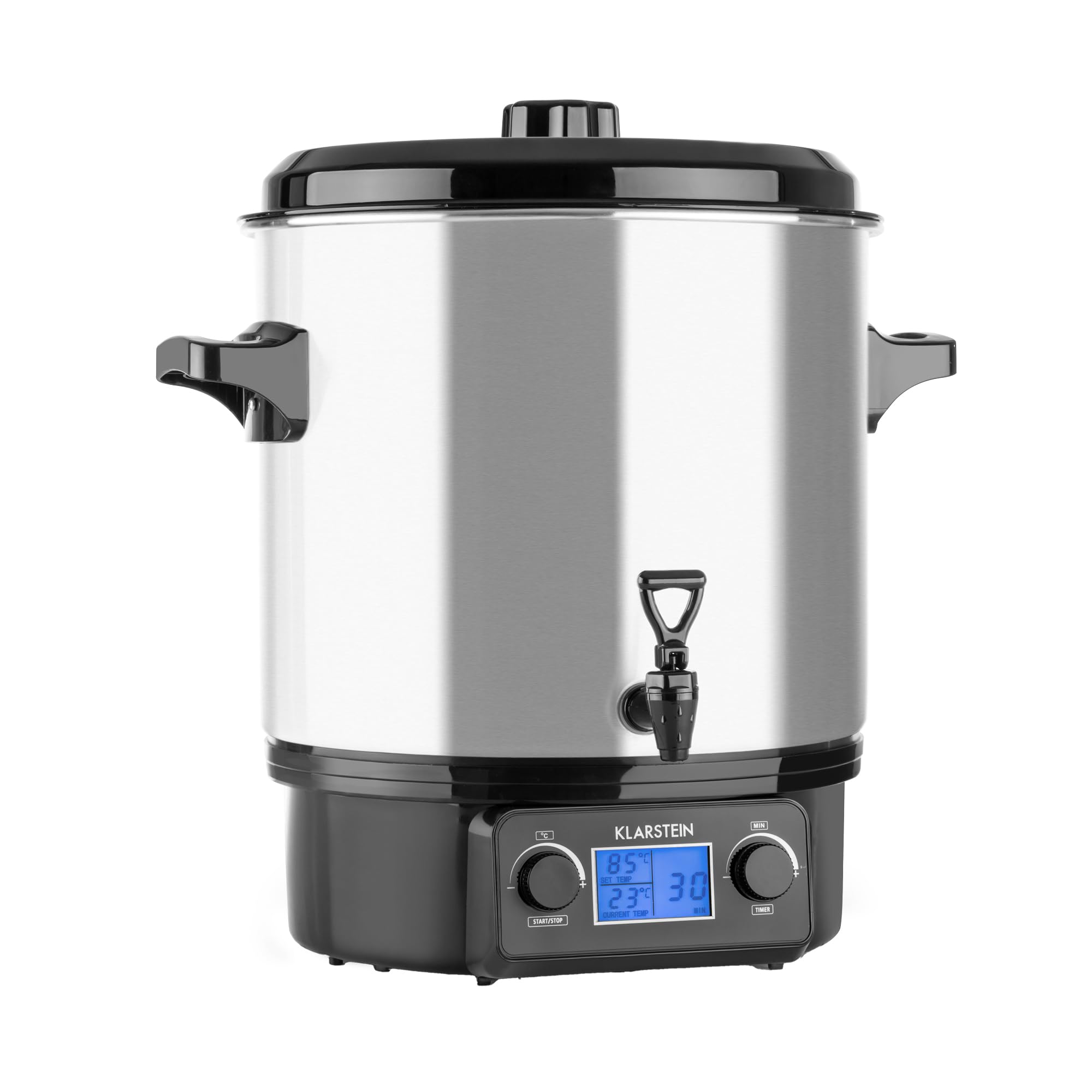 Klarstein Biggie Digital - pentola da infusione, pentola da conserva, apparecchio per il vin brulé, 27 litri, 2 w, temperature programmabile, tempo regolabile a 12 minuti, argento