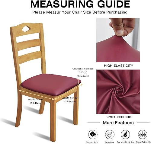 Miniatura 5 de Fundas de asiento elásticas de cuero con lazos elásticos, impermeables, de piel sintética, extraíbles y lavables, para el hogar, la cocina (rojo