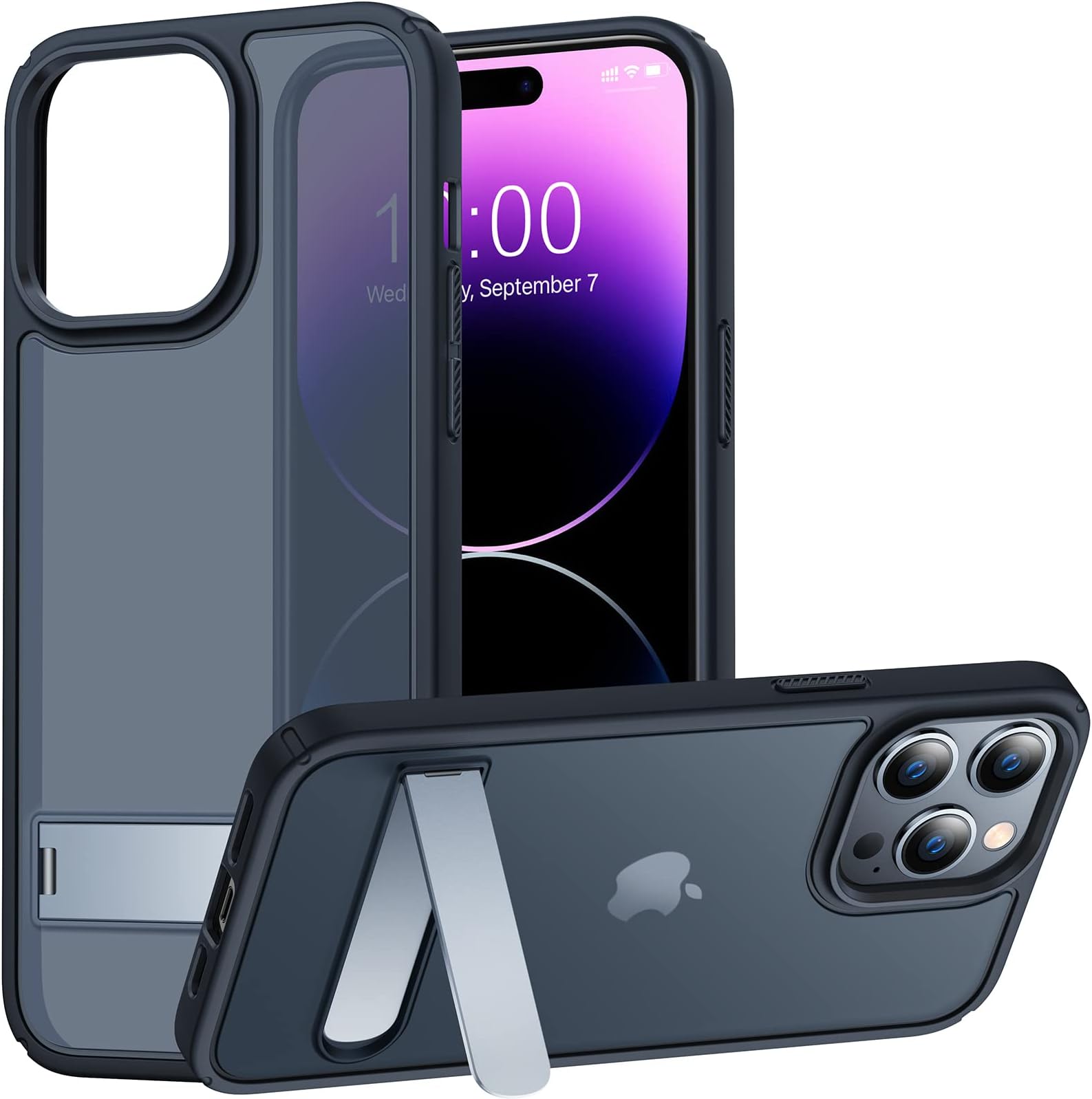 Simtect Designed for iPhone 14 Pro Max Case with Stand [Military Drop Protection] [Kickstand Tests] [3 Stand Ways] Slim Translucent Matte iPhone 14 Pro Max Phone Cases for Men Women, Black