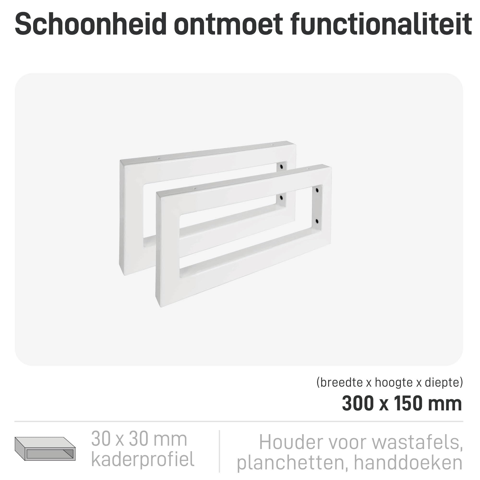 Natural Goods Berlin 2x Plank-Drager HOEK | Eenvoudige Wandmontage | Metalen Rek-Houder in Roestvrij Staal | Zware Hoeksteun voor Wastafel & Wandplank | Stabiele Wastafel-Console | Wand-Console 300 mm