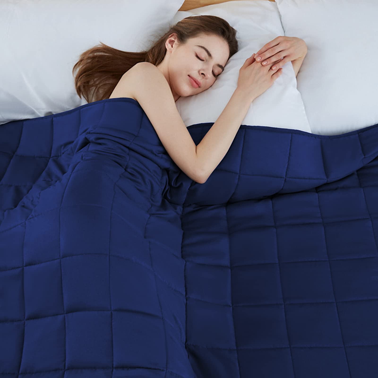 Yescool Weighted Blanket for Adults (20 lbs, 60” x 80”, Blue) Cooling Heavy Blanket for Sleeping Perfect for 190-210 lbs, Queen Size Breathable Blanket with Premium Glass Bead
