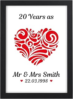 20 Years As Mr & Mrs Personalised 20th Wedding Anniversary Heart Print Gifts - PERSONALISED for ANY Wedding Anniversary 1st, 2nd, 5th, 10th, 50th