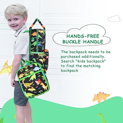 Miniatura 7 de Kasqo Lonchera para niños, bolsa de almuerzo aislada con correa para el hombro, soporte para botella de agua, mini enfriador térmico para alimentos