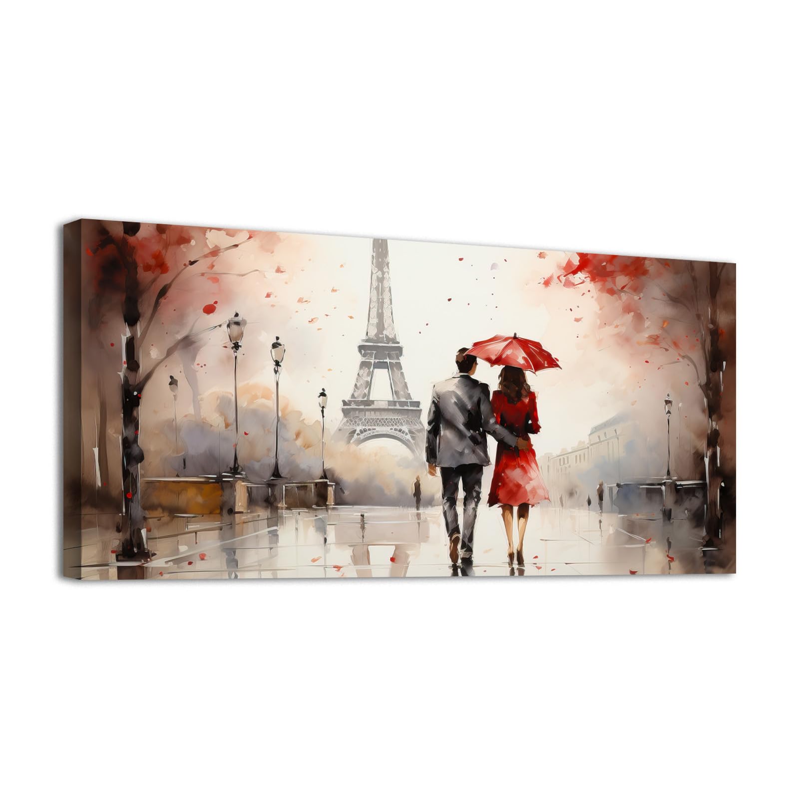 YONICA Abstract Canvas Wall Art for Home Office Decor - Paris Landscape with Red Umbrella Modern Cool Wall Painting Print On Canvas HD Giclee Artwork Ready to Hang 48'' L x 24'' W(120x60cm)