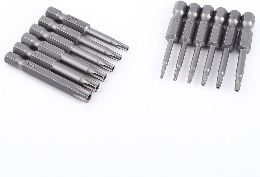 12Pcs Security Bit Set, 1/4 Inch Hex Shank Screwdriver Bit Set, 2 Inch Length Security Bits, S2 Steel Star 6 Point Magnetic Tools T5 T6 T7 T8 T9 T10 T15 T20 T25 T27 T30 T40