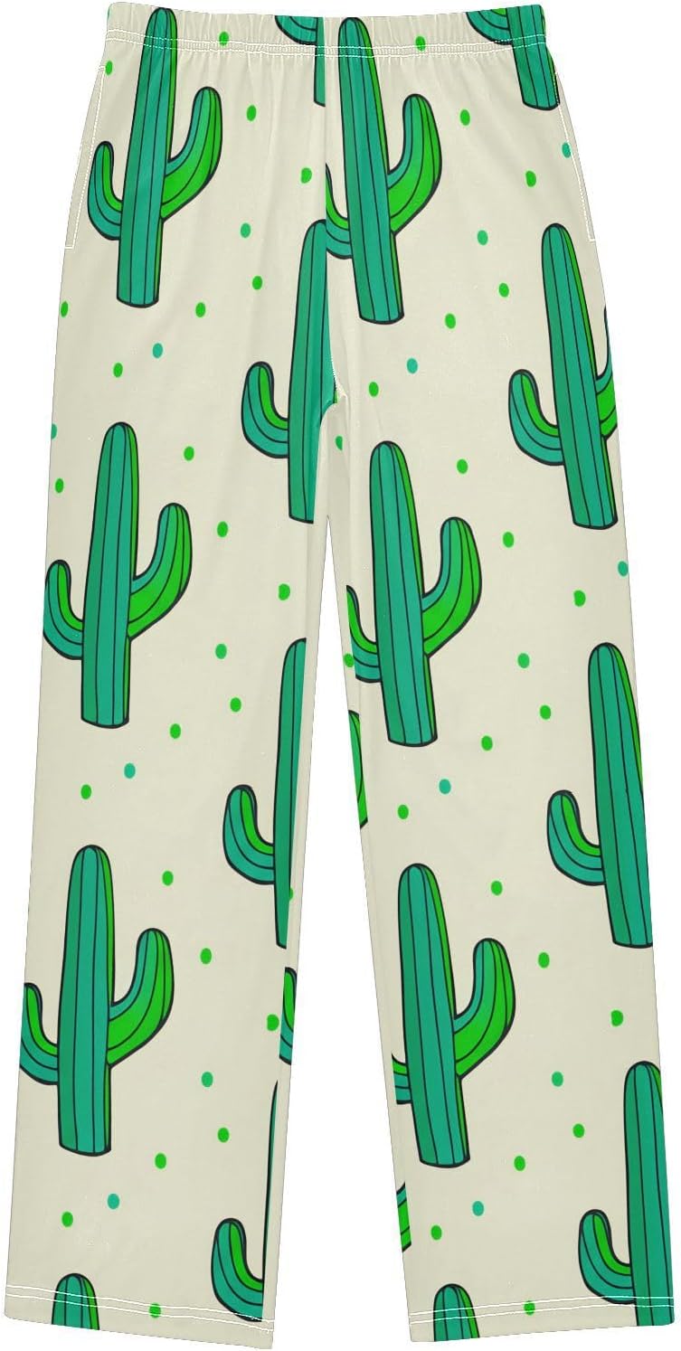 J JOYSAY Cactus Polka Dot Lightyellow Pajamas Pants Soft Long Pajama Bottoms Lounge Sleep Pants Size S-XL