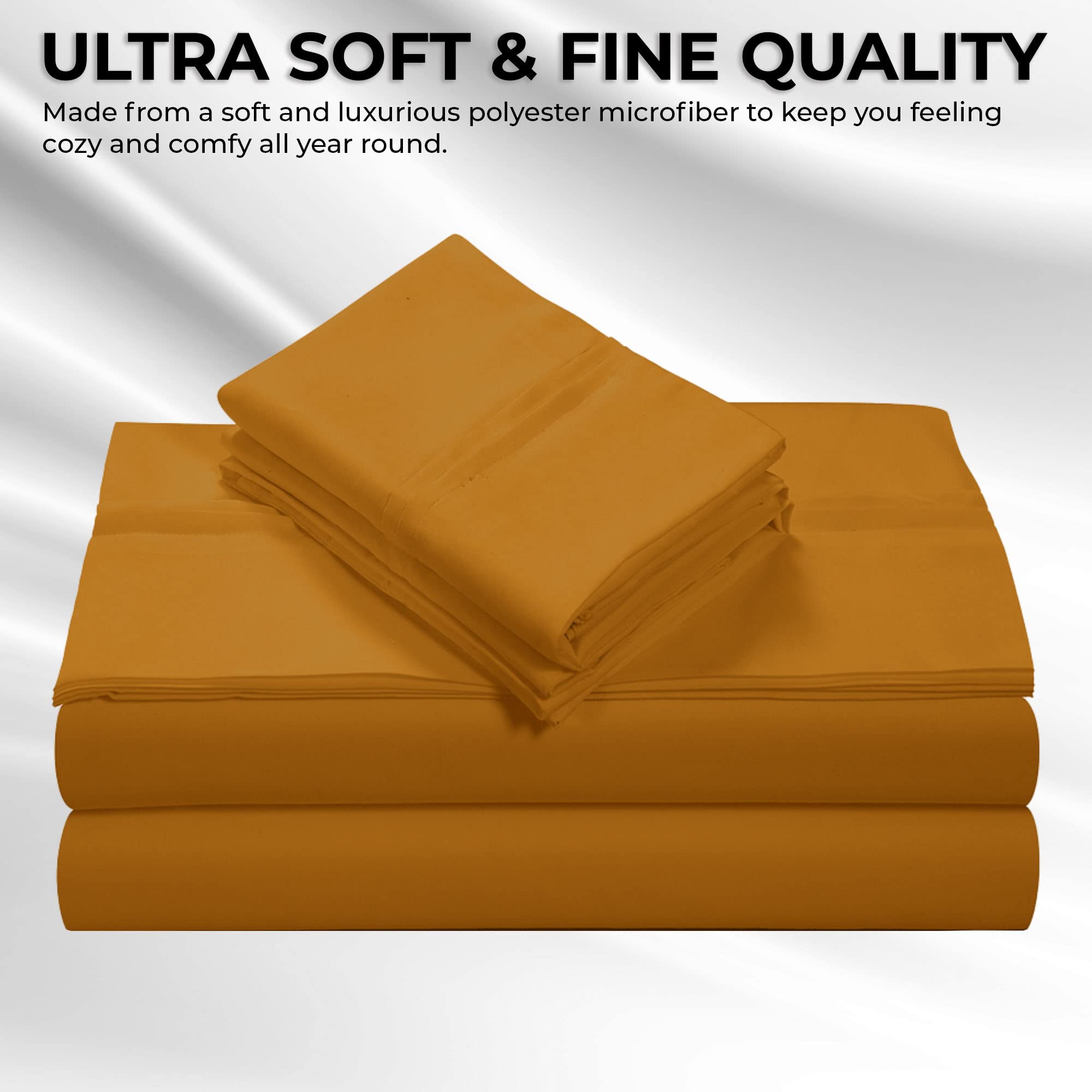 Tribeca Living Bettlaken-Set Aus Mikrofaser – Superweich, Tiefe Taschen, Senfgelb