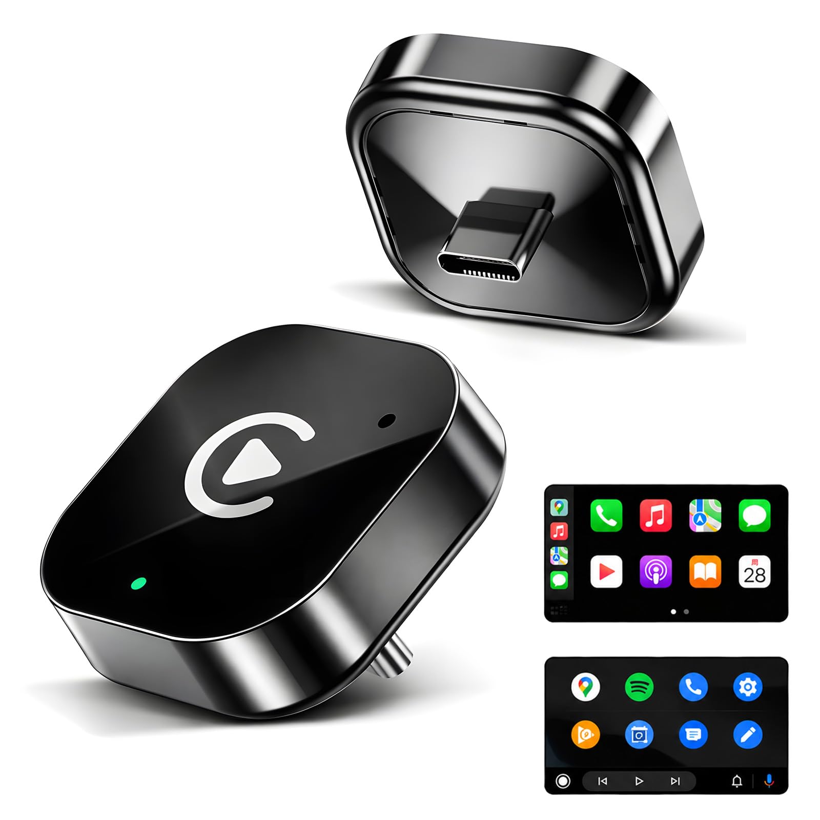 USB-C bezprzewodowy adapter CarPlay i Android Auto adapter, wtyczka Dongle konwertuje fabrycznie okablowany CarPlay/Android Auto na bezprzewodowy (Gloss Black)