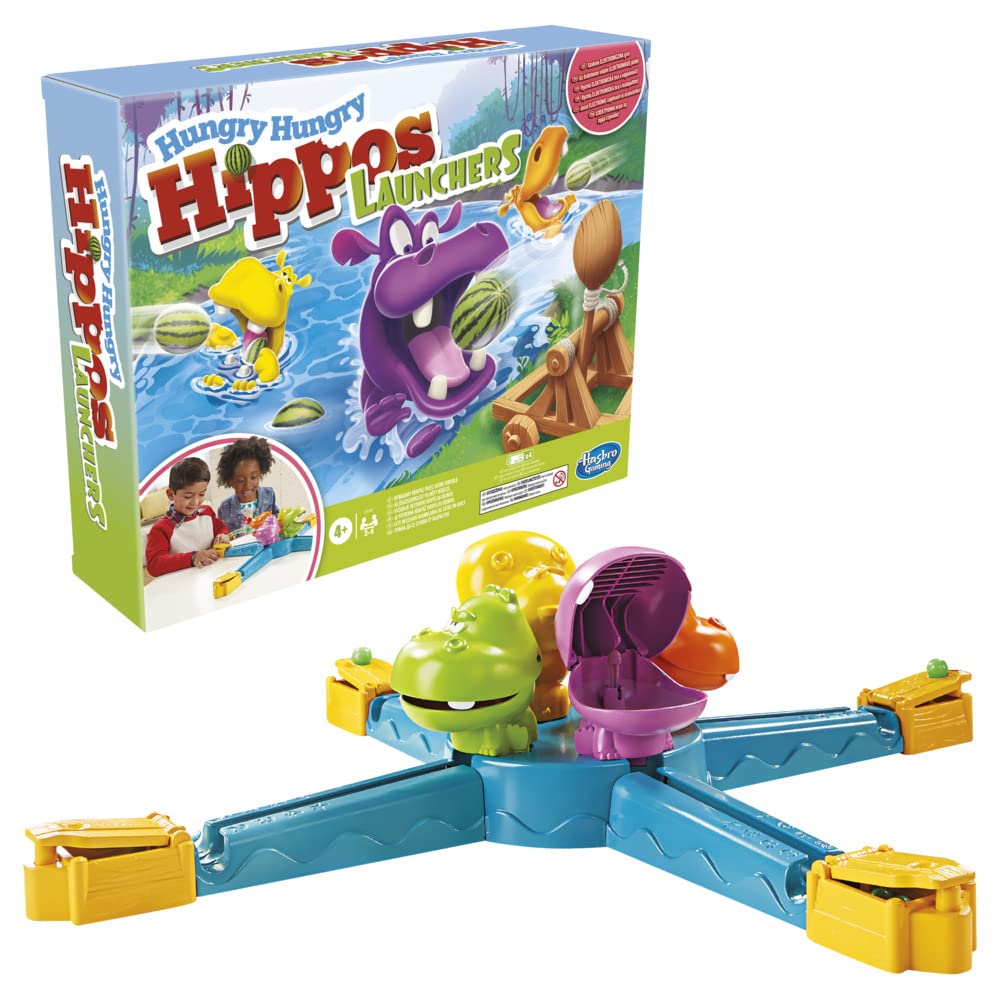 Hungry Hungry Hippos Launchers Kinderspiel ab 4 Jahren, elektronisches Kindergartenspiel für 2 bis 4 Spieler