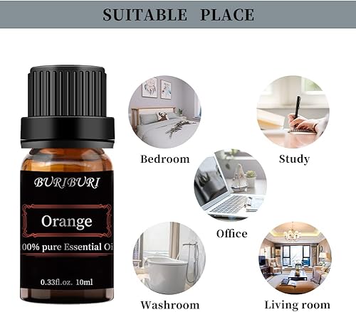 Miniatura 7 de BURIBURI Aceite esencial de naranja para difusor, aceite de naranja orgánico de 0.3 fl oz para la piel, 100% puro, sin diluir, aceites esenciales