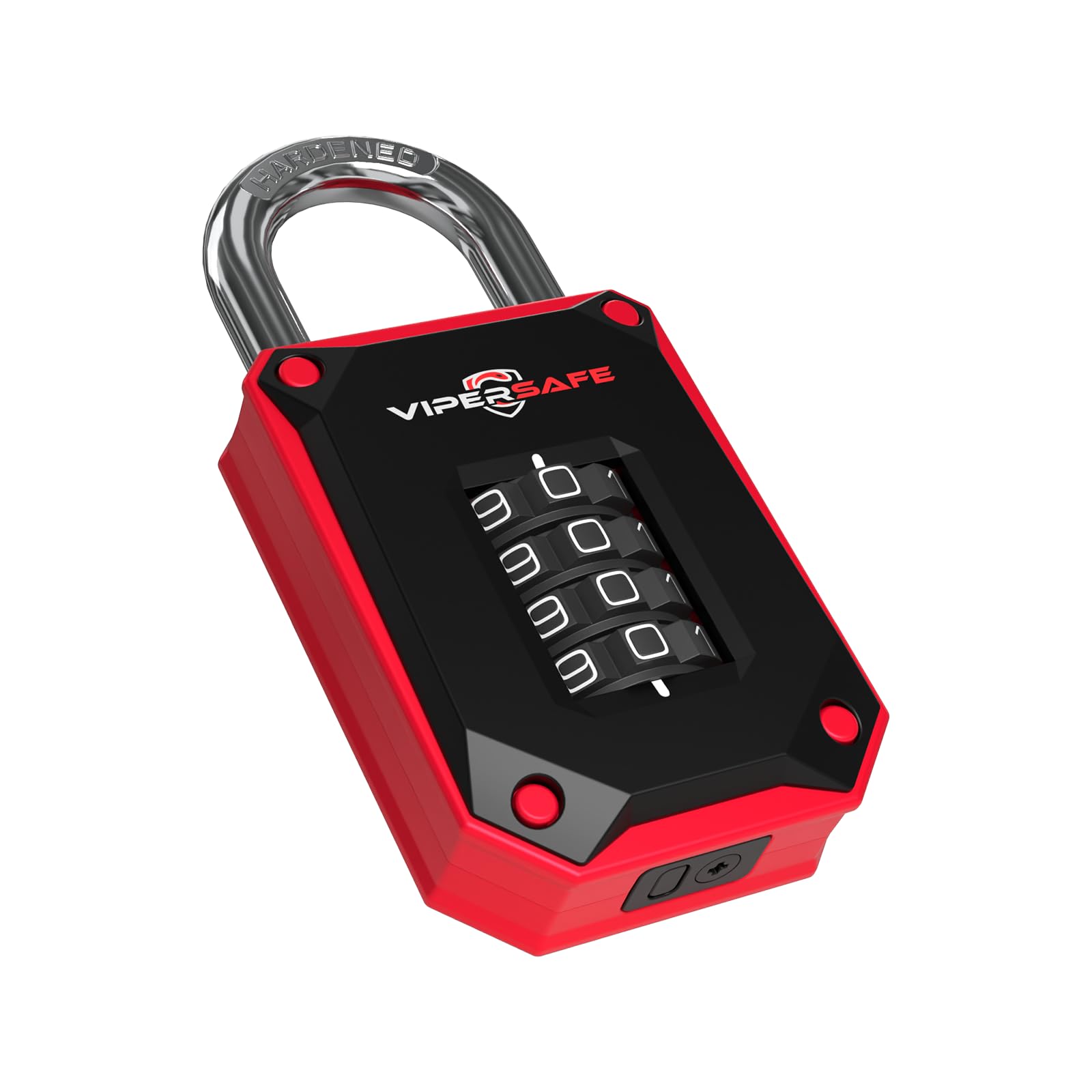 VIPERSAFE 4-Digit Combination Padlock - Heavy Duty Locker Lock for Gym, School & Outdoor Gate - Weatherproof & Cut-Proof 7mm Hardened Steel Shackle - Resettable Keyless Security, 1-Pack (Red)