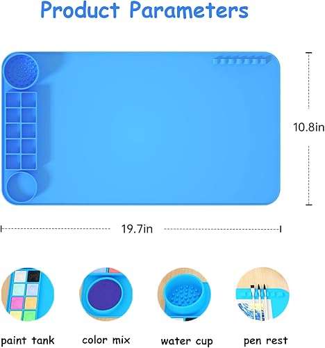 Miniatura 5 de Tapete de pintura de silicona, tablero de dibujo, 20 x 11 pulgadas, tapete de arte de silicona para artistas para niños, arcilla de regalo,