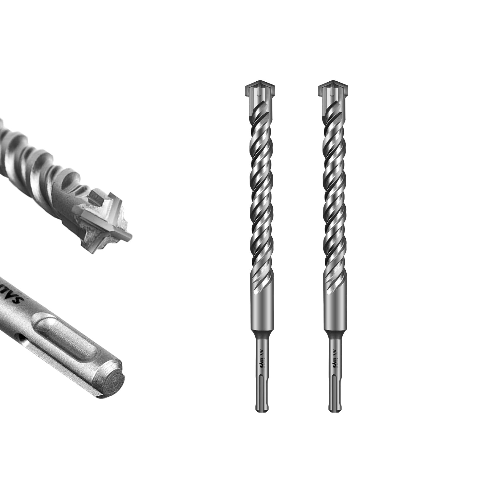 SALI 2 punte per trapano a percussione SDS Plus, 2 pezzi, kit di punte per trapano per calcestruzzo a doppia filettatura a croce, materiale in carburo adatto per calcestruzzo, mattoni, muri di cemento