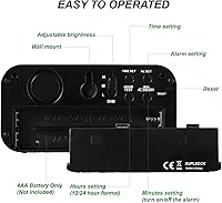 Vista 5 de Reloj despertador, reloj despertador digital para dormitorios, reloj a pilas, 3 niveles de brillo ajustables, pantalla LED de tiempo de 1.2