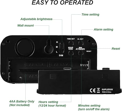 Miniatura 3 de Reloj despertador, reloj despertador digital para dormitorios, reloj a pilas, 3 brillo ajustable, pantalla LED de 1.2 pulgadas, 1224 horas,
