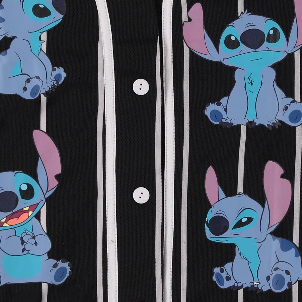 Disney Women’s Lilo & Stitch Baseball Jersey – Classic Mesh Button-Up Shirt, Cute Hawaiian Graphic Top