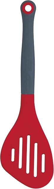 KitchenCraft Colourworks CWBRTURNRED Multi Fish Slice / Slotted Turner, Silicone, Cherry, 28 cm