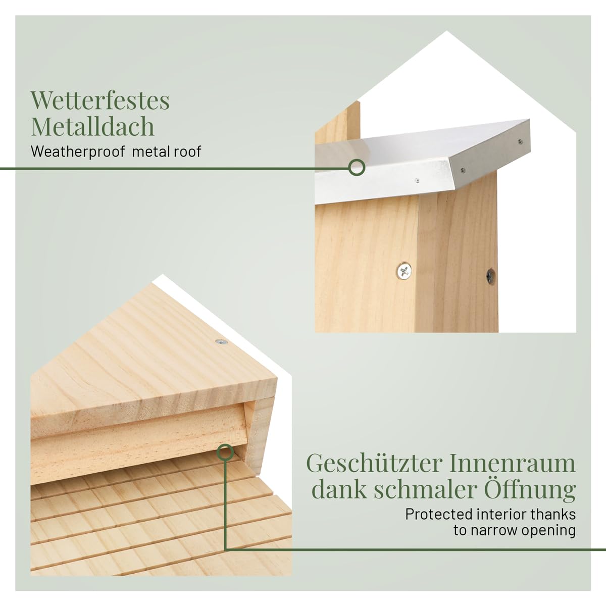 WILDLIFE HOME I Gran caja pesada para murciélagos según NABU – atornillada de madera maciza y 100% resistente a la intemperie, sin tratar, casa de murciélagos y nido, para verano e invierno