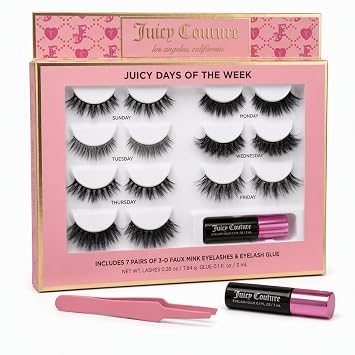 Juicy Couture Reusable Fake Eyelashes 7 Pairs Lashes Strips w/Eyelash Glue