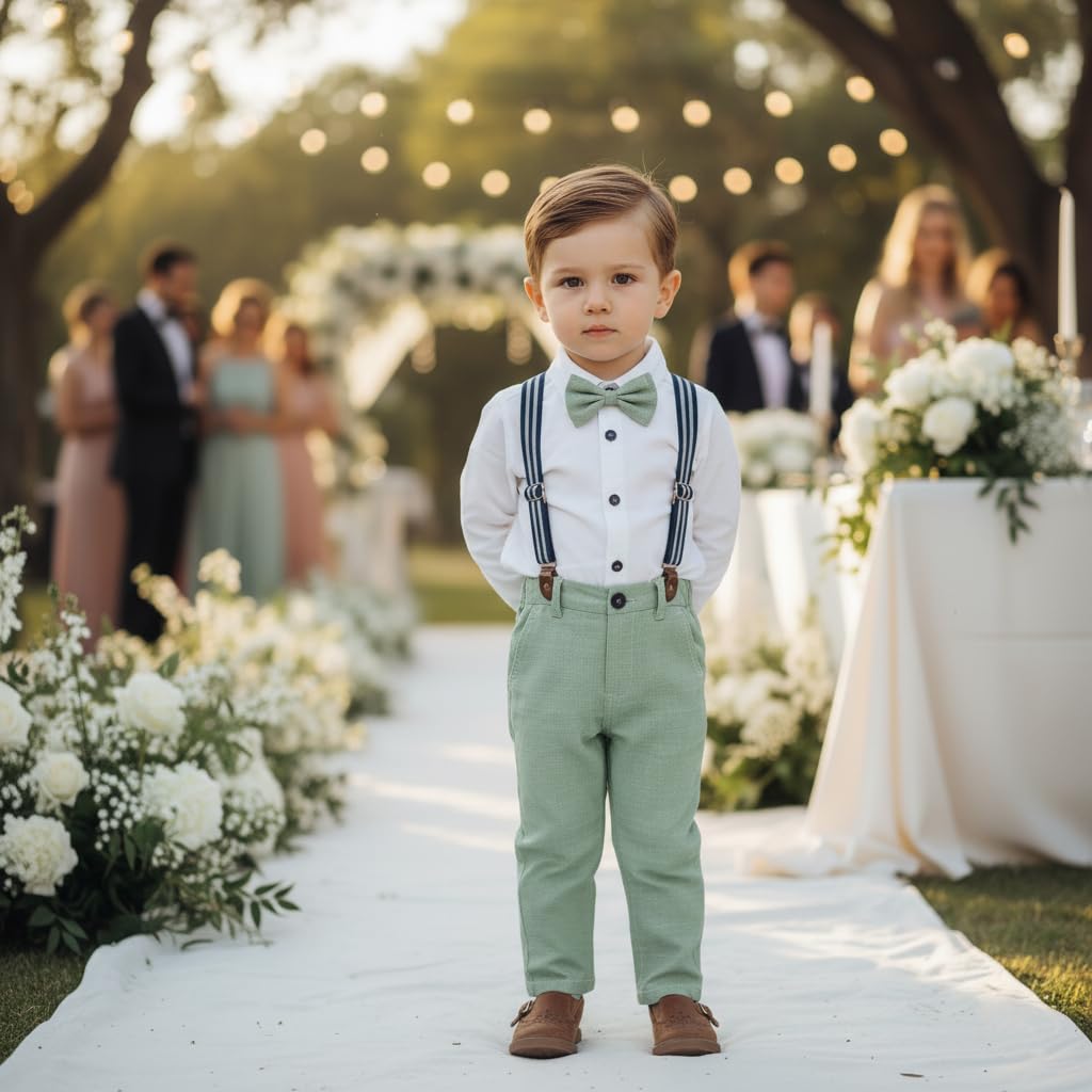 Volunboy Ragazzi Vestiti Set Bambino Gentiluomini Abito Da Sposa Manica Lunga Papillon Formale Camicie Bretelle Pantaloni Abiti
