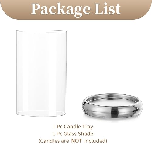 Miniatura 7 de Sziqiqi Candelabro decorativo para huracán, candelabro de cristal transparente plateado, farol cilíndrico con bandeja de metal para repisa,