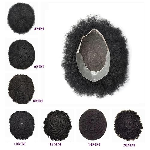 Miniatura 8 de Afro Toupee para hombres, unidad de cabello negro afroamericano rizado para hombre, peluca tipo tupé para hombres negros, encaje frontal para