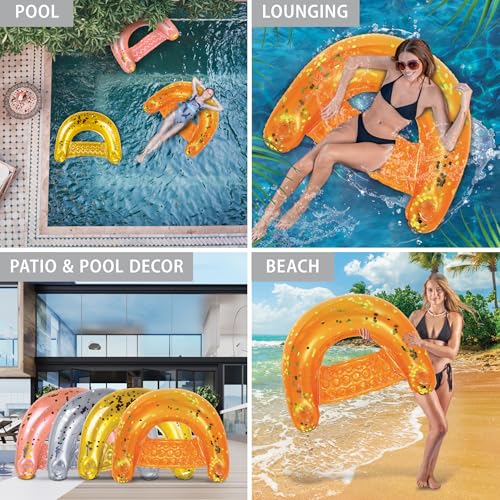Image of POZA Inflatable Pool Float Chair - Luxurious Lounger Filled with Sparkle Confetti, 2 Built in Cup Holders & Handles, Water Floating Chair for Beach, Lake & Swimming Pool - 48 x 38 Inch