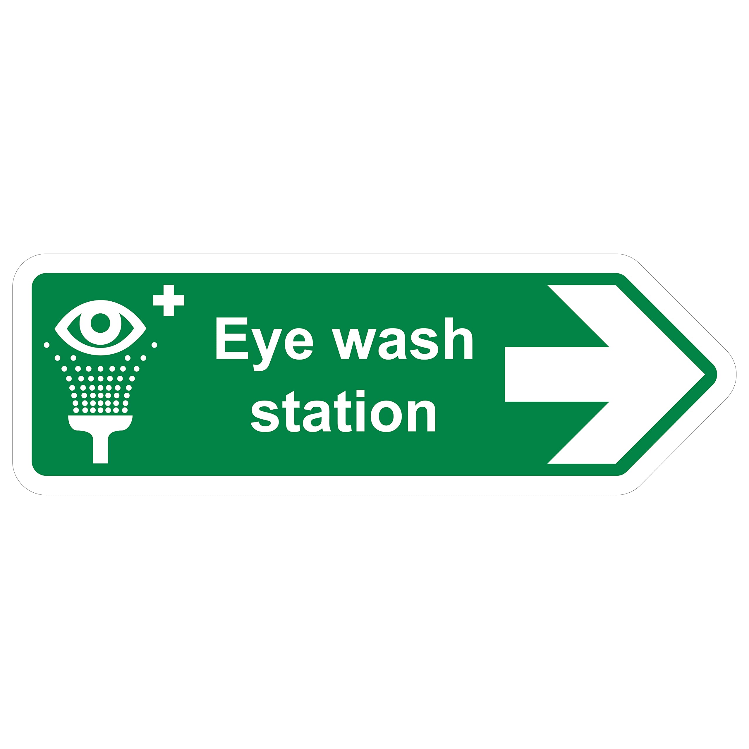 V Safety Shaped Safety Sign - Eyewash Station Arrow Right - 450X150 - 1MM Rigid Plastic