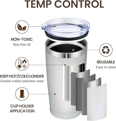 Miniatura 2 de MEWAY Paquete de 2 vasos de 20 onzas con aislamiento al vacío de doble pared con purpurina, vasos de acero inoxidable con tapa y pajilla, tazas de